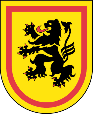 Bild vergrößern: Landkreiswappen: In goldenem Schild mit rotem Innenbord schwarzer Löwe mit roter Zunge und roter Bewehrung.